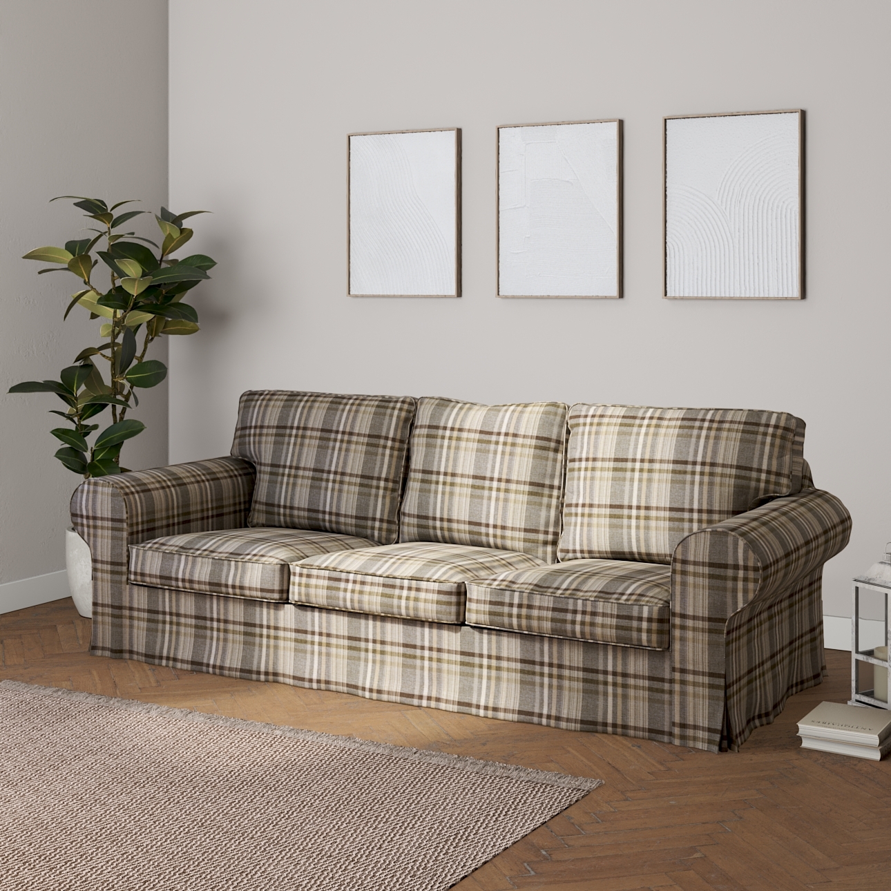 Bezug für Ektorp 3-Sitzer Schlafsofa, ALTES Modell, braun- beige, Sofahusse günstig online kaufen