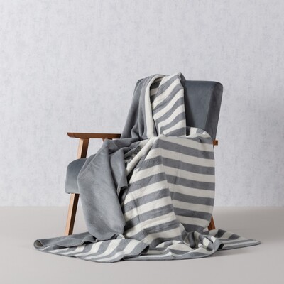 Cotton Cloud Blanket Grey White Stripes 150x200cm